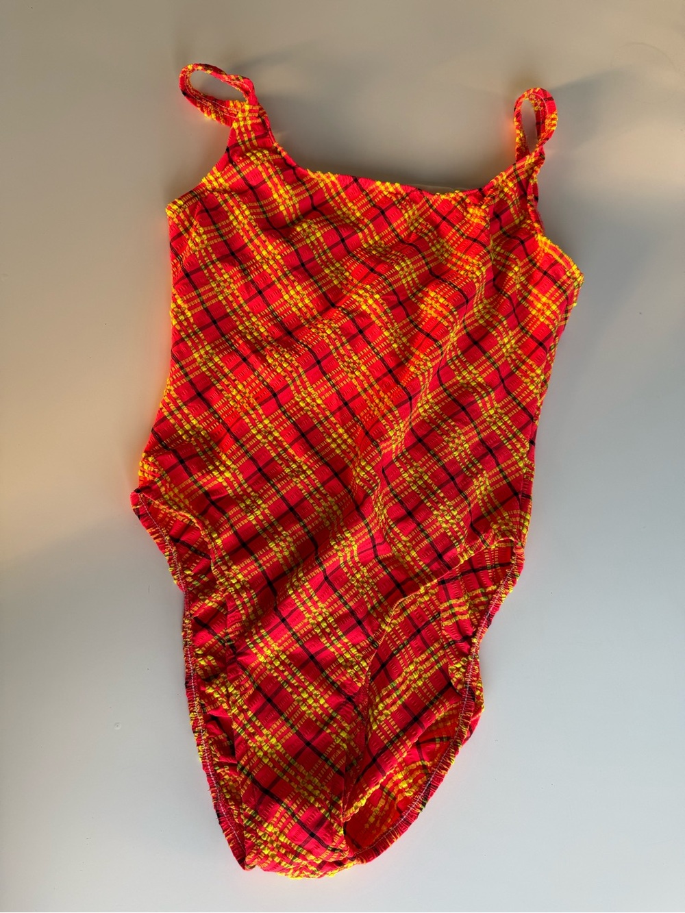 Vintage Coral and Yellow Plaid One-Piece Swimsuit